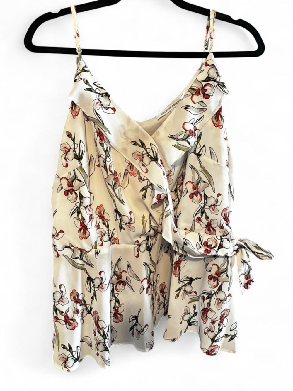 Floral Wrap Top - Ivory with Red Floral